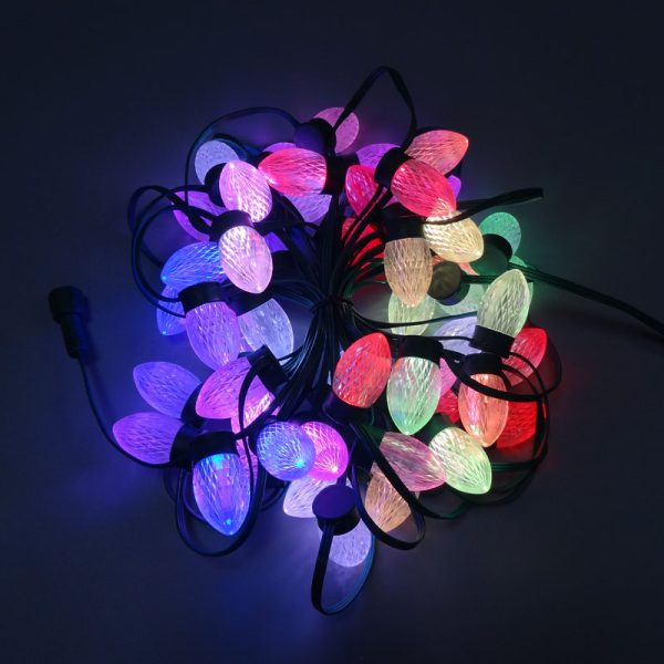 DSC00959 C9 flat base Pixel Led S24 bulb WS2811 DC12V 18awg Black wire Xconnect IP68 Christmas Lights