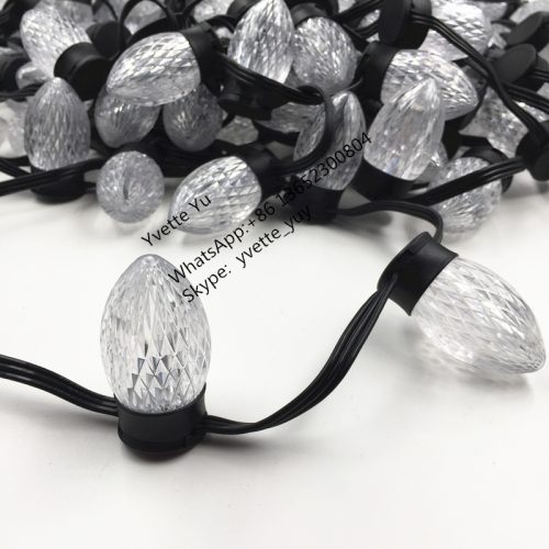 C9 flat base Pixel Led S24 bulb WS2811 DC12V 18awg Black wire Xconnect IP68 Christmas Lights