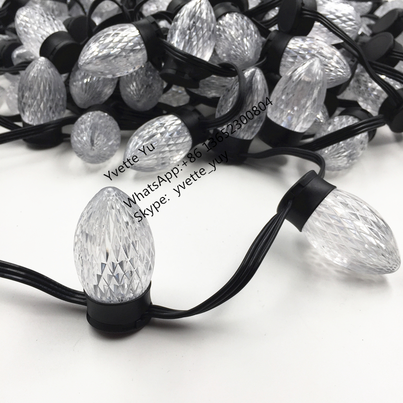 C9 flat base Pixel Led S24 bulb WS2811 DC12V 18awg Black wire Xconnect IP68 Christmas Lights